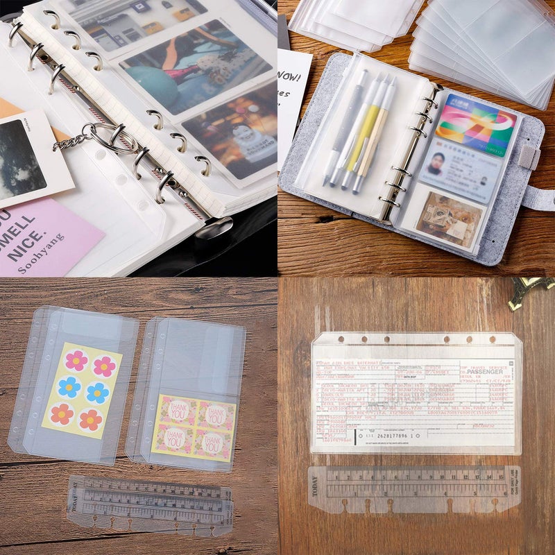 LeeLoon 32 Pcs Binder Pockets A6 Size 6 Holes Binder Zipper Pouch Folders for 6-Ring Notebook Binder Loose Leaf Bags, Waterproof PVC Pouch Document Filing Bags,Name Cards and Receipt - Image 2